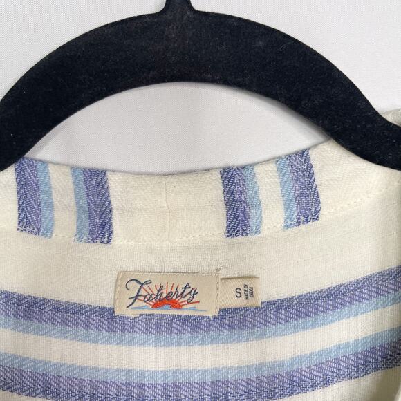 Faherty Small Cream Blue Striped Dream Cotton Gauze Vidi Midi Dress Long Sleeve - Picture 10 of 15